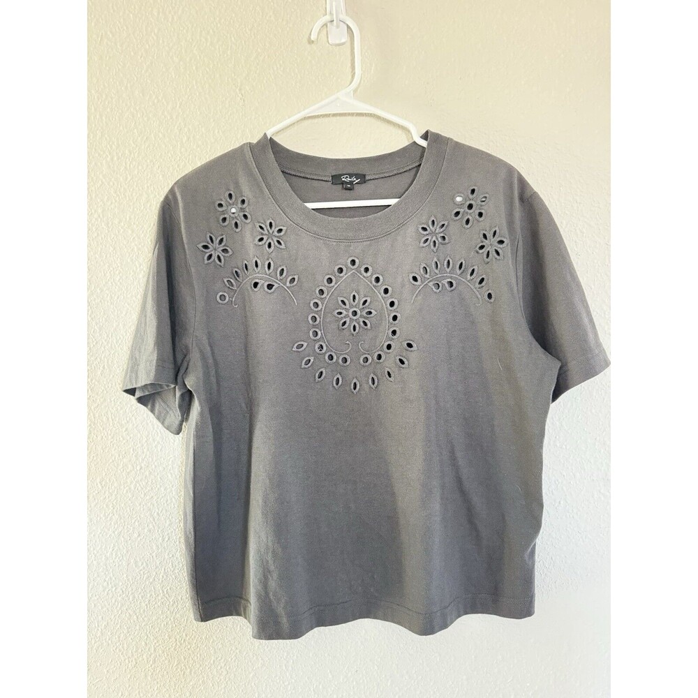 Rails Gray Eyelet Embroidery Short Sleeve T Shirt Top Casual Cutout Size M
